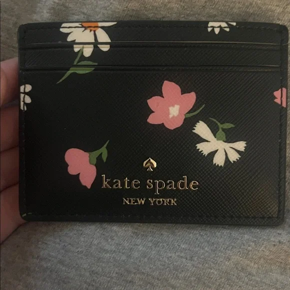 Kate Spade Black Card Holder with Floral Accents - Picture 3 of 5